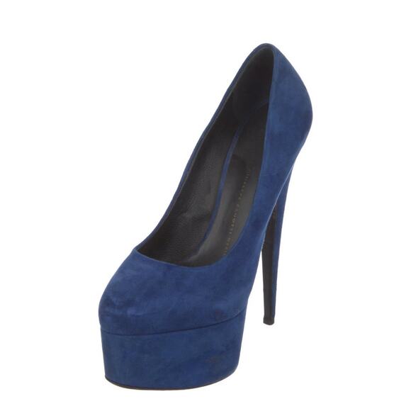 Authentic Giuseppe Zanotti Blue Suede Debra Platform Heels size IT 37 US 7 - Picture 2 of 6